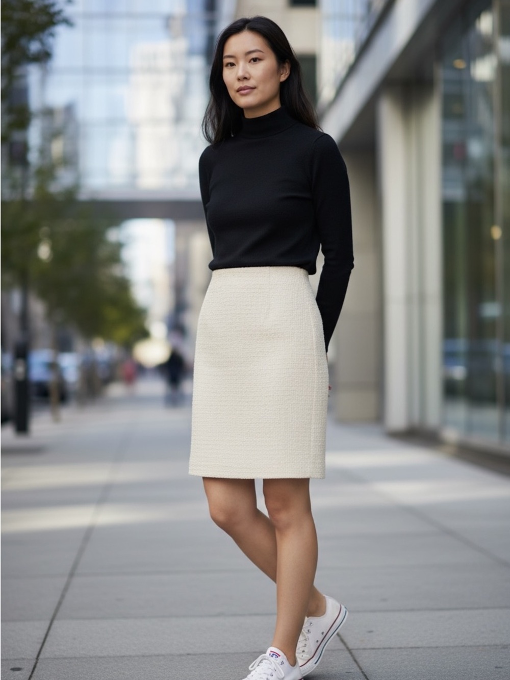 Banana Republic Wool Blend Cocoon Bouclé Pencil Skirt - Cream
